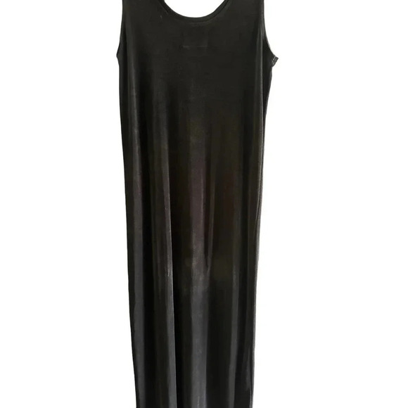 Flax Solid Black Sleeveless Scoop Neck Jersey Shift Midi Dress‎ Size Small - Picture 3 of 5